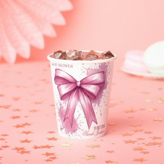 Moderne Roze Strik Spat Girl Baby Shower Papieren Bekers