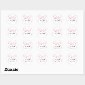 Moderne Roze Strik Waterverf Monogram Bruiloft Ronde Sticker (Vel)