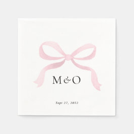 Moderne Roze Strik Waterverf Monogram Bruiloft Servet