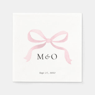 Moderne Roze Strik Waterverf Monogram Bruiloft Servet