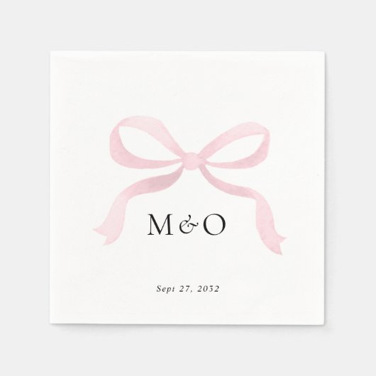 Moderne Roze Strik Waterverf Monogram Bruiloft Servet (Voorkant)