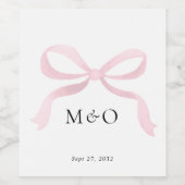 Moderne Roze Strik Waterverf Monogram Bruiloft Wijn Etiket (Enkel label)