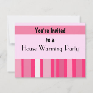Moderne roze Stripe House Warming Party Kaart