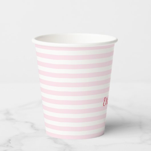 Moderne roze stripes Elegant Monogrammed Typografi Papieren Bekers (Voorkant)