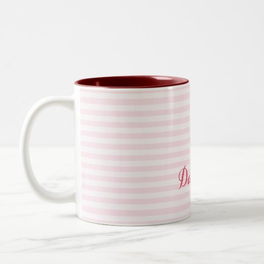 Moderne roze stripes Elegant Monogrammed Typografi Tweekleurige Koffiemok (Links)