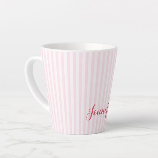 Moderne roze stripes Elegant Typografie Aangepaste Latte Mok (Linkerhoek)