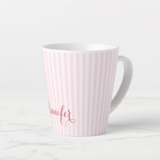 Moderne roze stripes Elegant Typografie Aangepaste Latte Mok (Rechterhoek)