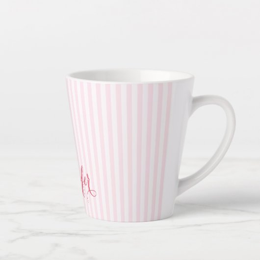 Moderne roze stripes Elegant Typografie Aangepaste Latte Mok (Rechts)