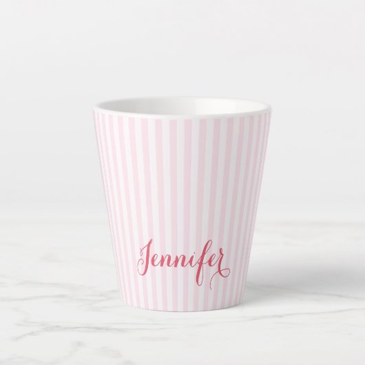 Moderne roze stripes Elegant Typografie Aangepaste Latte Mok (Voorkant)
