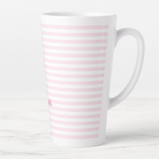 Moderne roze stripes Elegant Typografie Monogramed Latte Mok (Rechts)