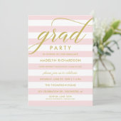 Moderne roze stripes Gold Custom Afstudeerder Part Kaart (Staand voorkant)