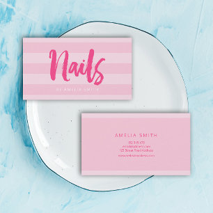Moderne roze stripes penseel Nails Visitekaartje