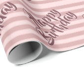 Moderne roze stripes Roos Gold Happy Birthday Cadeaupapier (Rol Hoek)