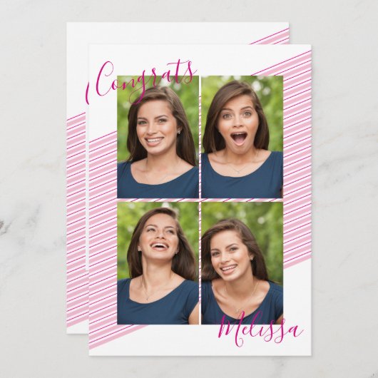 Moderne roze stripper Afstuderen foto-uitvindingen Kaart (Voorkant / Achterkant)