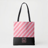 Moderne roze strips met elegant monogram tote bag (Voorkant)
