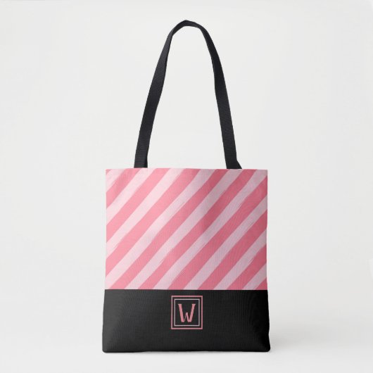 Moderne roze strips met elegant monogram tote bag (Voorkant)