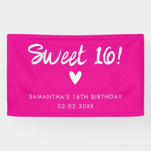 Moderne Roze Sweet 16 Verjaardag Spandoek (Horizontaal)