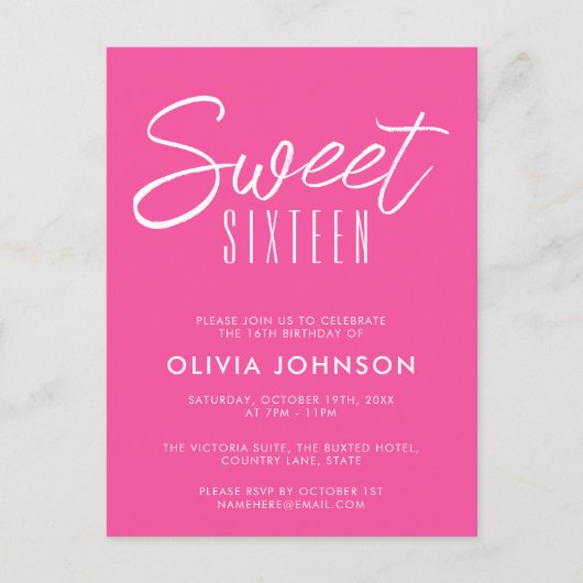Moderne Roze Sweet Sixteen 16e verjaardag Briefkaart (Voorkant)