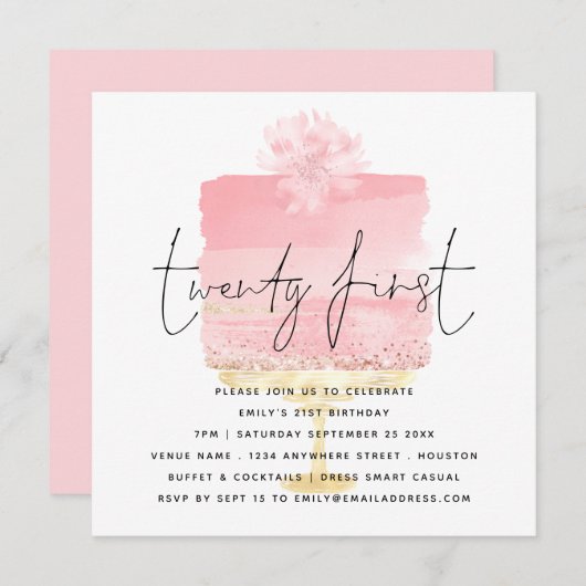 Moderne Roze Taart 21e Verjaardag Uitnodiging (Voorkant / Achterkant)