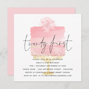 Moderne Roze Taart 21e Verjaardag Uitnodiging