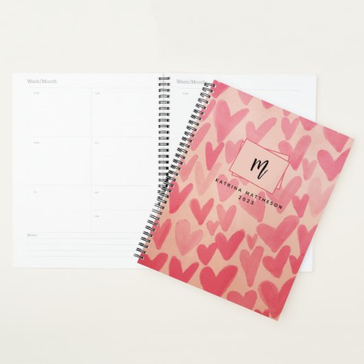 Moderne roze tandbehartenmonogrammed Planner (Display)