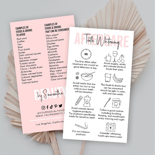 Moderne Roze Tanden Whitening Aftercare Instructio Visitekaartje