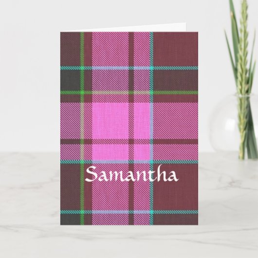 Moderne roze tartan gepersonaliseerd notitiekaartje (Voorkant)