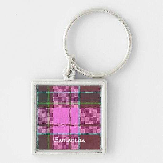 Moderne roze tartan gepersonaliseerd sleutelhanger (Voorkant)