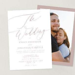 Moderne Roze Taupe Kalligrafie Eenvoudige Fotobrui Kaart