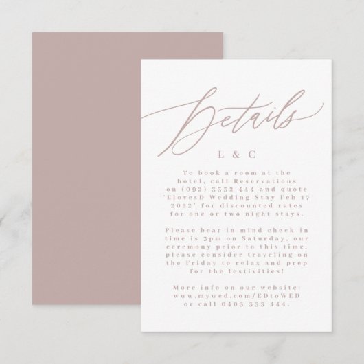 Moderne roze taupe & White Simple Monogram Weddens RSVP Kaartje (Voorkant / Achterkant)