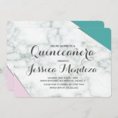 Moderne Roze Teal Marmer Quinceañera Sweet 15 Kaart (Voorkant / Achterkant)