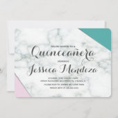 Moderne Roze Teal Marmer Quinceañera Sweet 15 Kaart (Voorkant)
