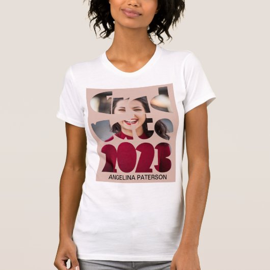 Moderne roze tekst en foto Afstuderen 2023 T-shirt (Voorkant)