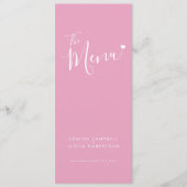 Moderne roze tekst wit hart eenvoudig trouwmenu menu (Voorkant)