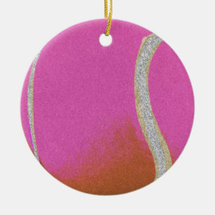 Moderne roze tennisbak met faux glitter line keramisch ornament