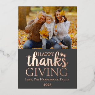 Moderne Roze Thanksgiving Familie Foto Folie Feestdagenkaart