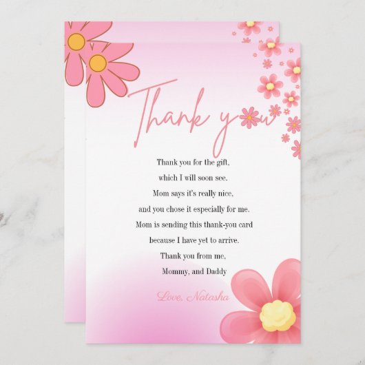 Moderne roze thema's baby shower dank u bedankkaart (Voorkant / Achterkant)