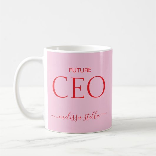 Moderne Roze Toekomstige CEO Naam | Meisjesachtig  Koffiemok (Links)
