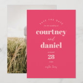 Moderne Roze Trendy Foto Save the Date (Voorkant / Achterkant)