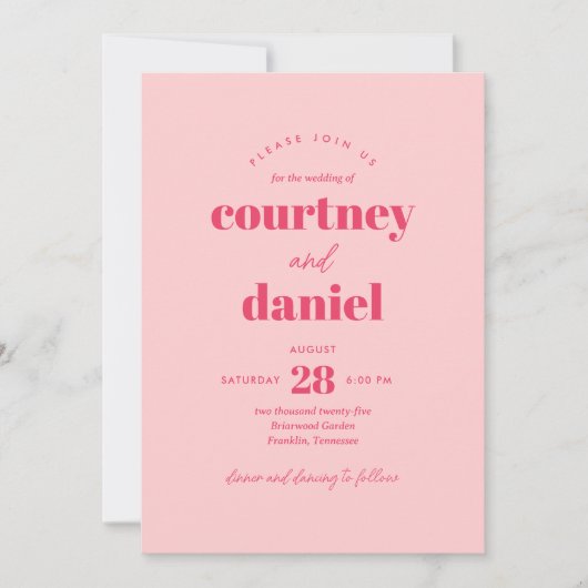 Moderne Roze Trendy Mix Match Bruiloft Kaart (Voorkant)