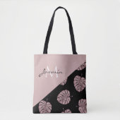Moderne Roze Tropische Blad Monogram Tote Bag (Voorkant)