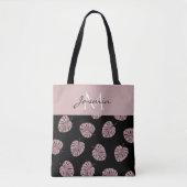 Moderne Roze Tropische Blad Monogram Tote Bag (Voorkant)