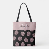 Moderne Roze Tropische Blad Monogram Tote Bag (Achterkant)