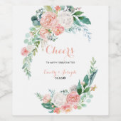 Moderne Roze Tropische Bloemen Bruiloft Wijn Label Wijn Etiket (Enkel label)