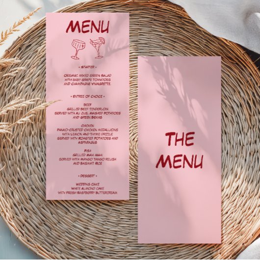 Moderne Roze Trouwdag Menu