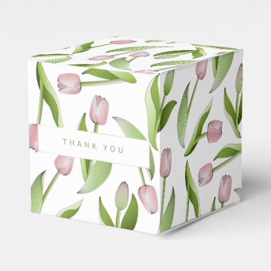 Moderne Roze Tulp Bloem Bedankt Feest Bedankdoosjes (Voorkant Zijde)