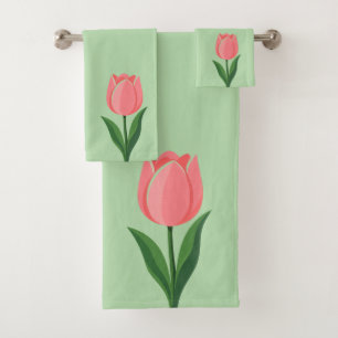 Moderne roze tulp bloem op lichtgroen bad handdoek