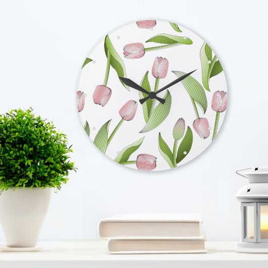 Moderne Roze Tulp Bloem Patroon Grote Klok