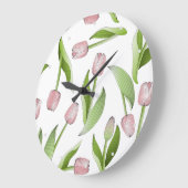 Moderne Roze Tulp Bloem Patroon Grote Klok (Hoek)