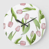 Moderne Roze Tulp Bloem Patroon Grote Klok (Voorkant)